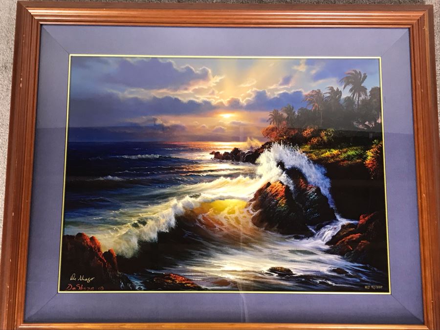Signed Limited Edition William DeShazo Framed Seascape Ocean Waves Print 27 X 20 [Photo 3]