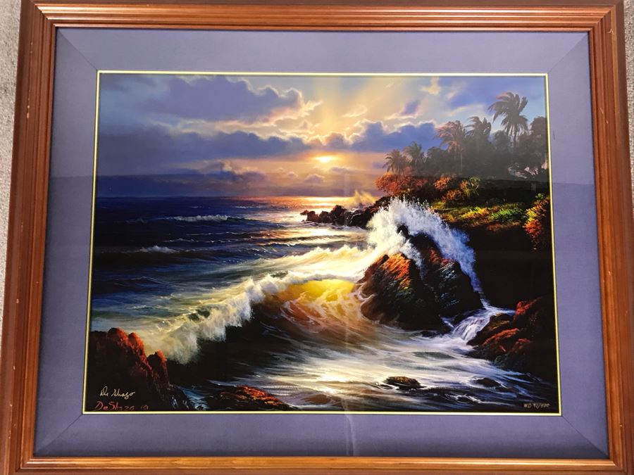 Signed Limited Edition William DeShazo Framed Seascape Ocean Waves Print 27 X 20