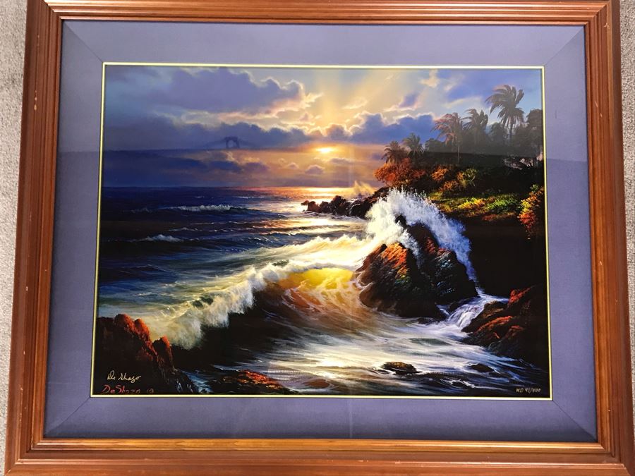 Signed Limited Edition William DeShazo Framed Seascape Ocean Waves Print 27 X 20 [Photo 2]