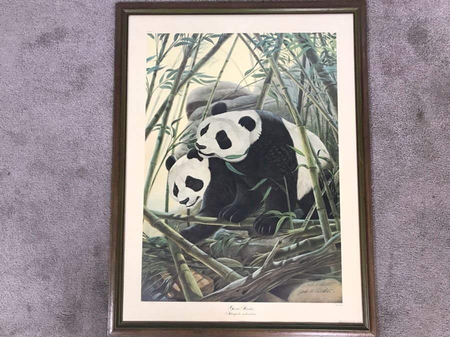 John A. Ruthven (1924-2020) Hand Signed Limited Edition Giant Pandas Print By Wildlife Internationale, Inc 1972 Framed 24 X 32
