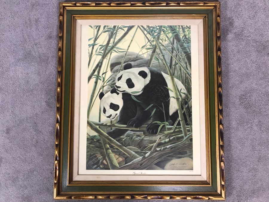 John A. Ruthven (1924-2020) Hand Signed Limited Edition Giant Pandas Print By Wildlife Internationale, Inc 1972 Framed 24 X 32