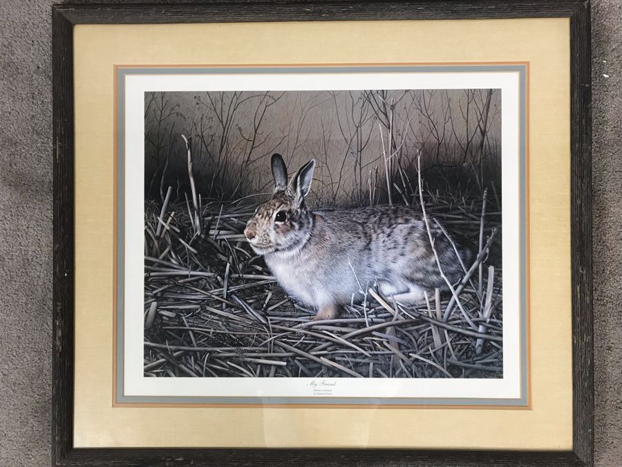 Charles Fracé (1926-2005) Hand Signed Print Titled 'My Friend' Of Eastern Cottontail Rabbit Framed 22 X 18 [Photo 1]