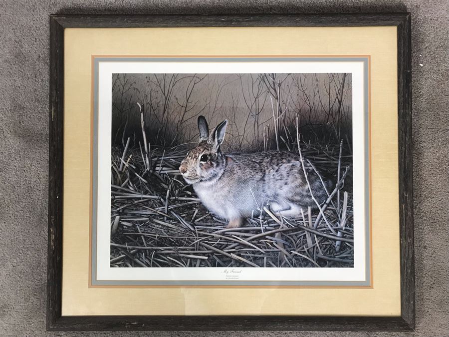 Charles Fracé (1926-2005) Hand Signed Print Titled 'My Friend' Of Eastern Cottontail Rabbit Framed 22 X 18 [Photo 2]