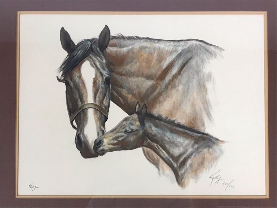 Merry 'Kelly' Stevens (1937-1996) Hand Signed Limited Edition Horse Print Framed 15 X 11