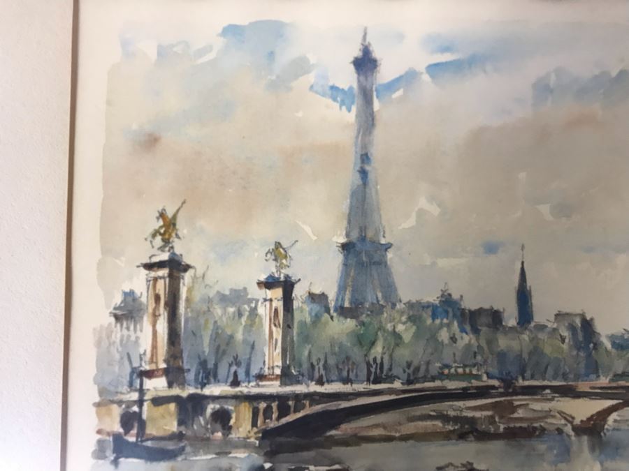 Pierre Eugene Cambier (1914-2000) Original Signed Paris Street Scene With Eiffel Tower Watercolor Painting Framed 12 X 9 [Photo 4]