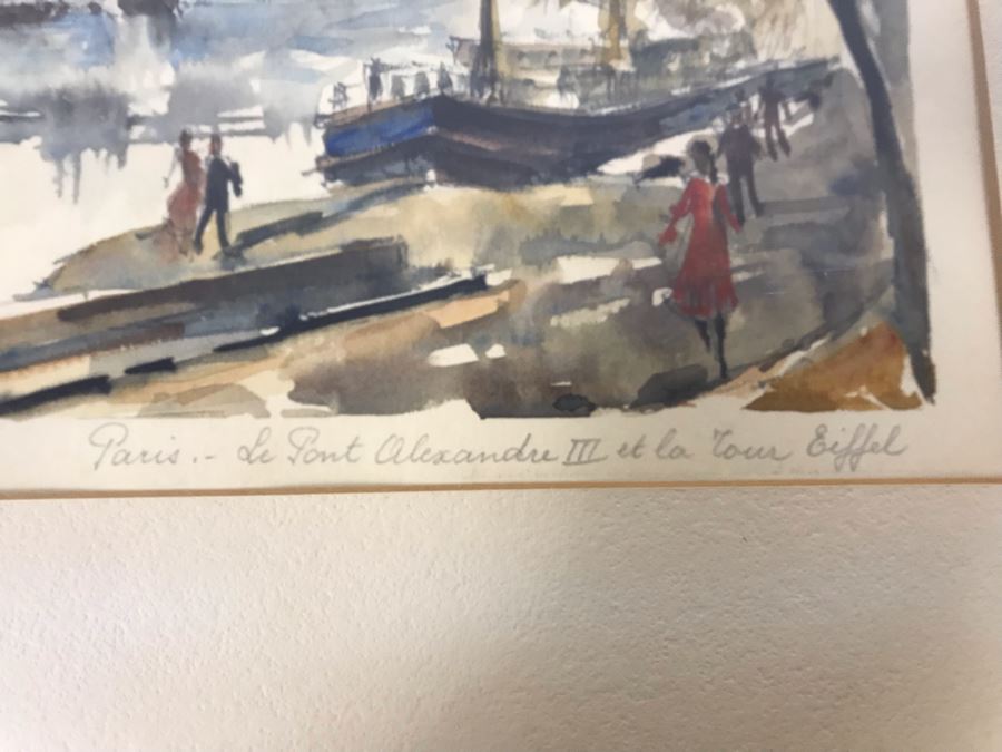 Pierre Eugene Cambier (1914-2000) Original Signed Paris Street Scene With Eiffel Tower Watercolor Painting Framed 12 X 9 [Photo 6]