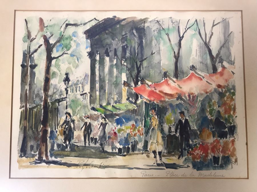 Pierre Eugene Cambier (1914-2000) Original Signed Paris Street Scene Watercolor Painting Framed 12 X 9