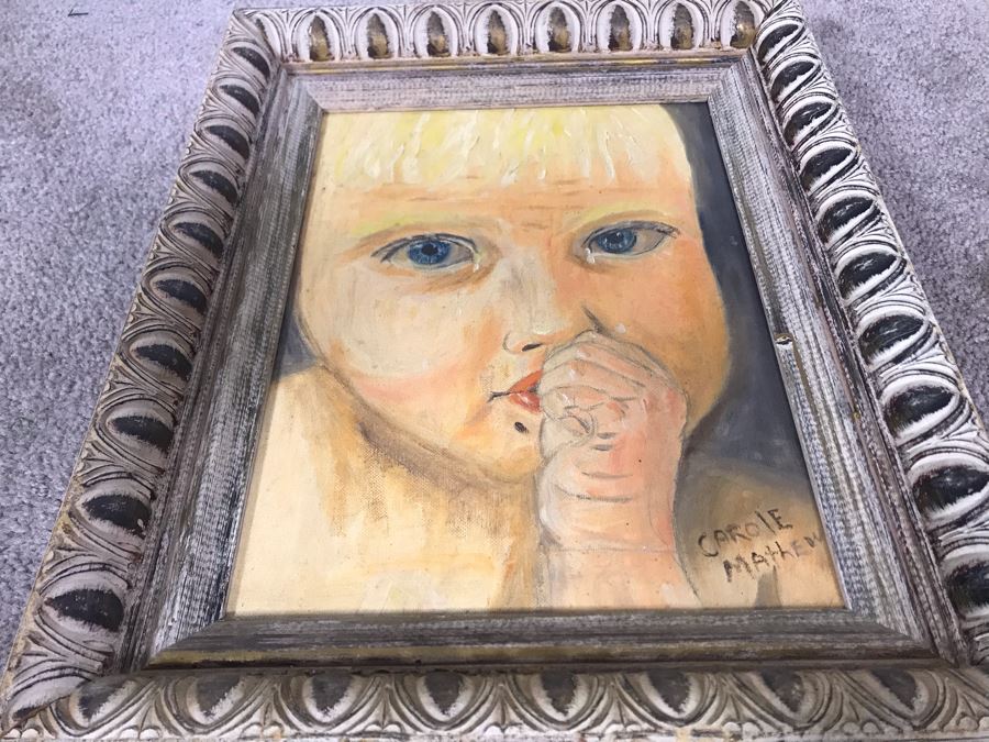 Original Painting Of Child By Actress Carole Mathews Framed 9 X 12 [Photo 6]