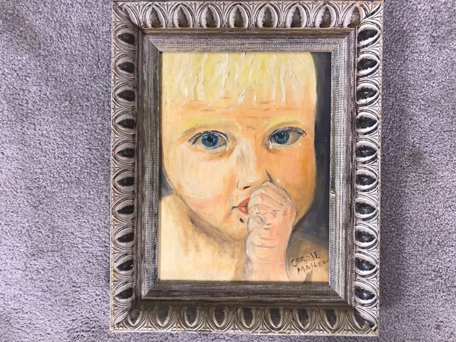 Original Painting Of Child By Actress Carole Mathews Framed 9 X 12 [Photo 2]