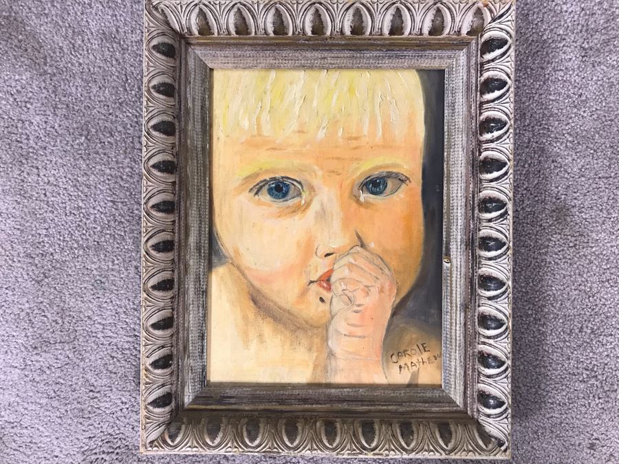 Original Painting Of Child By Actress Carole Mathews Framed 9 X 12 [Photo 3]