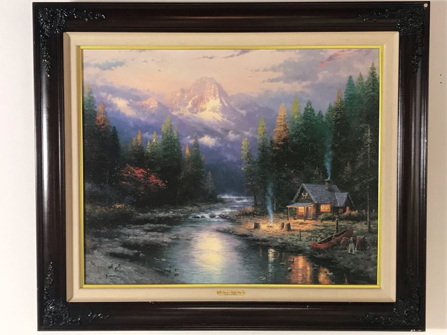 Thomas Kinkade Hand Signed Print Titled 'The End Of A Perfect Day II' Framed 29 X 23