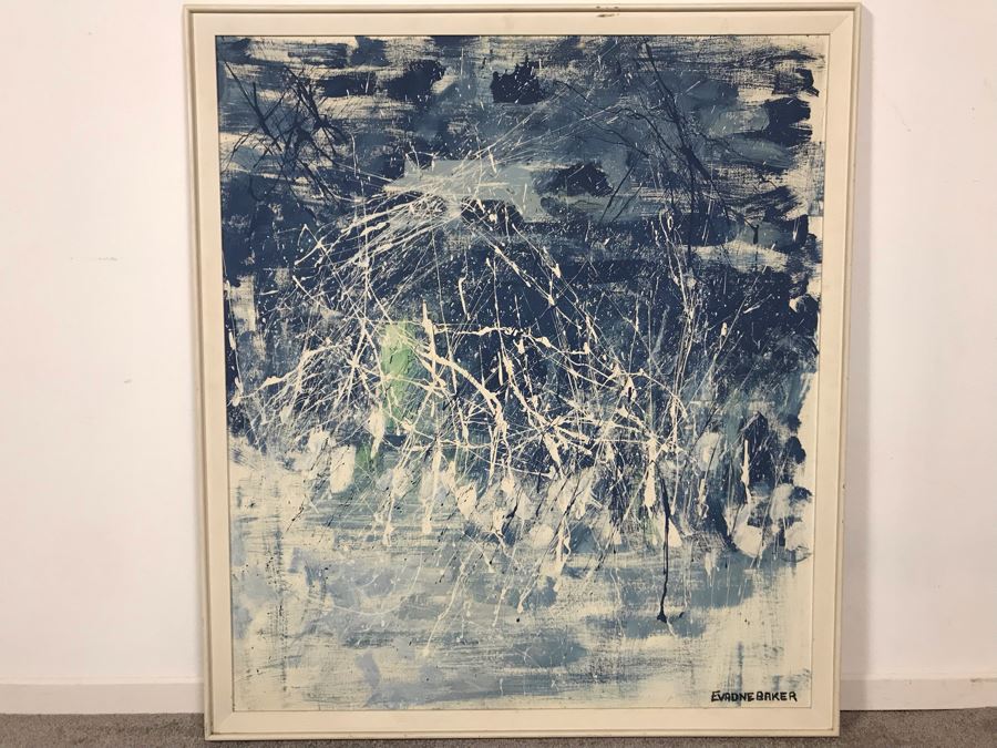 Evadne Baker (1937-1995) RARE Original Abstract Painting From Actress Evadne Baker (Played Sister Bernice In The Sound Of Music) Jackson Pollock Style Painting Framed 33 X 37 [Photo 3]