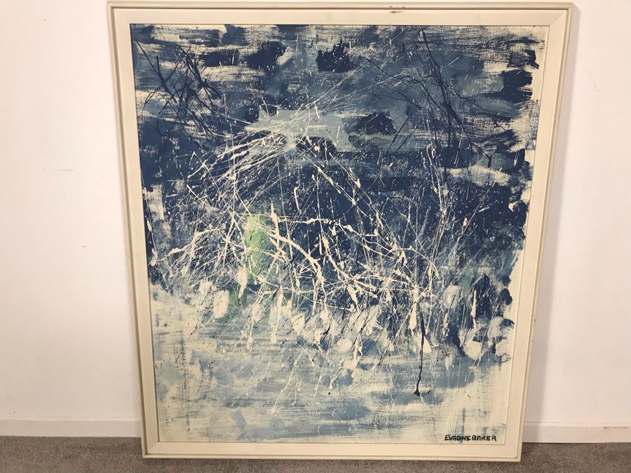 Evadne Baker (1937-1995) RARE Original Abstract Painting From Actress Evadne Baker (Played Sister Bernice In The Sound Of Music) Jackson Pollock Style Painting Framed 33 X 37 [Photo 2]