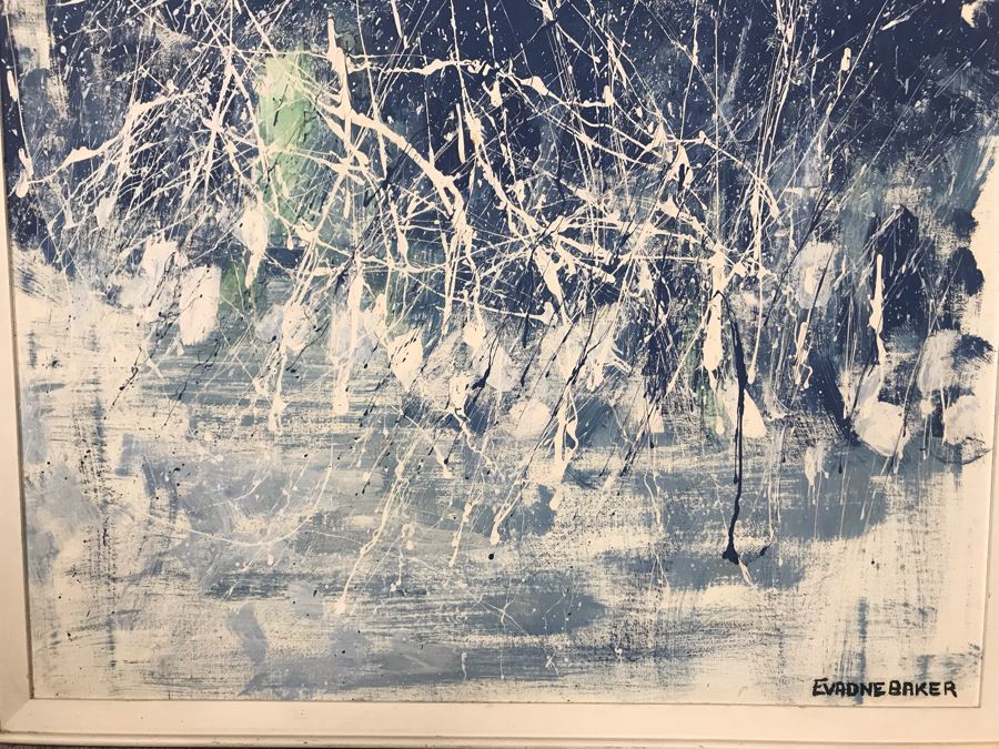 Evadne Baker (1937-1995) RARE Original Abstract Painting From Actress Evadne Baker (Played Sister Bernice In The Sound Of Music) Jackson Pollock Style Painting Framed 33 X 37 [Photo 8]