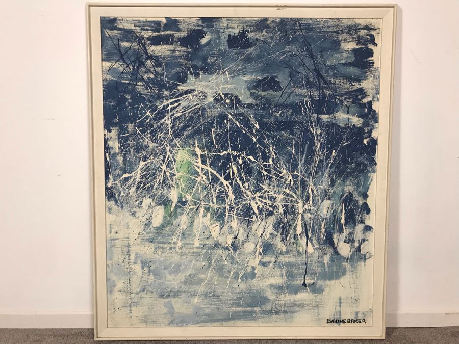 Evadne Baker (1937-1995) RARE Original Abstract Painting From Actress Evadne Baker (Played Sister Bernice In The Sound Of Music) Jackson Pollock Style Painting Framed 33 X 37 [Photo 1]
