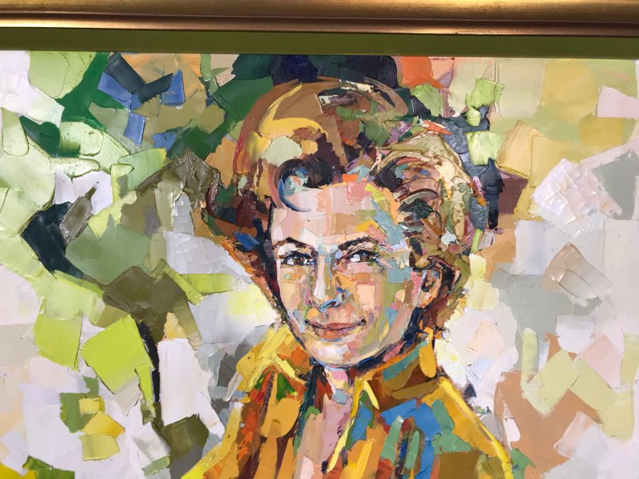 Large Original Marsha Gayle Oil Painting Portrait Of Actress Carole Mathews In Frame 40' X 60' [Photo 3]