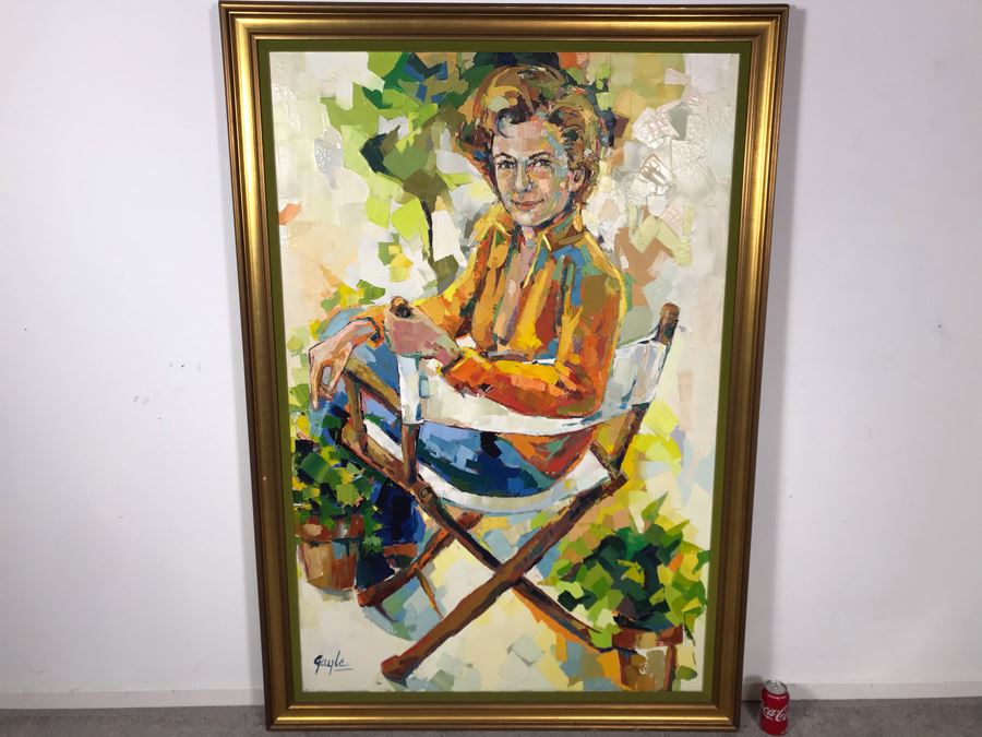 Large Original Marsha Gayle Oil Painting Portrait Of Actress Carole Mathews In Frame 40' X 60'