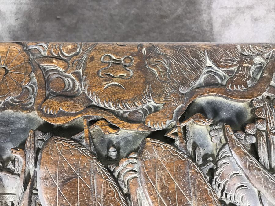 Vintage Chinese Relief Hand Carved Wooden Chest Asian Trunk 41W X 20D X 26H [Photo 13]