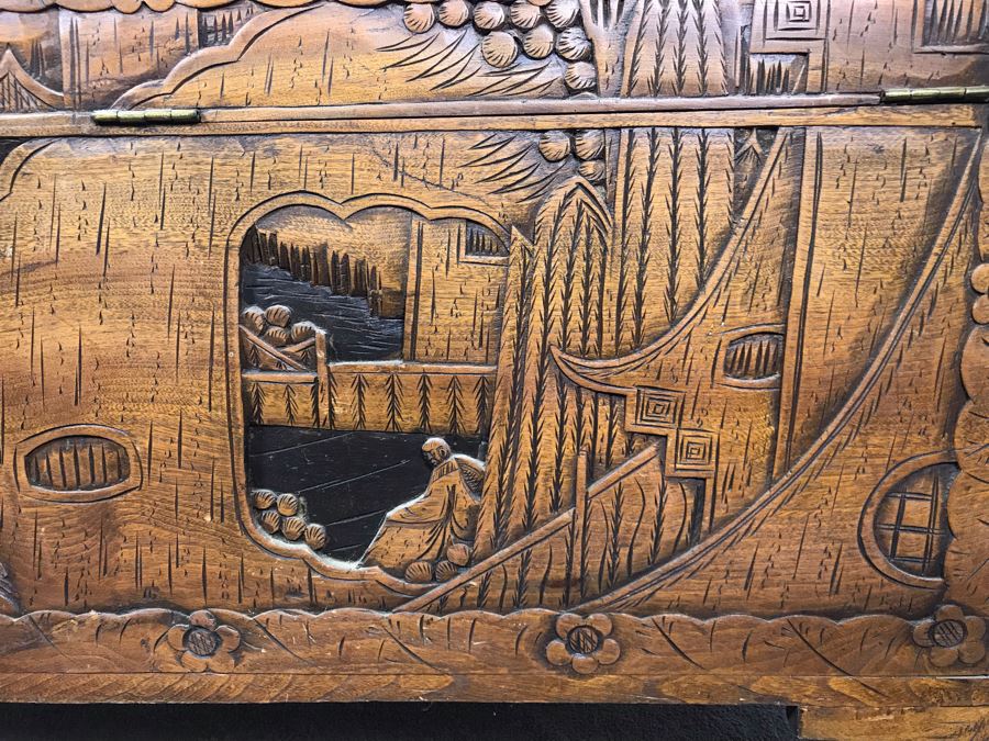 Vintage Chinese Relief Hand Carved Wooden Chest Asian Trunk 41W X 20D X 26H [Photo 24]