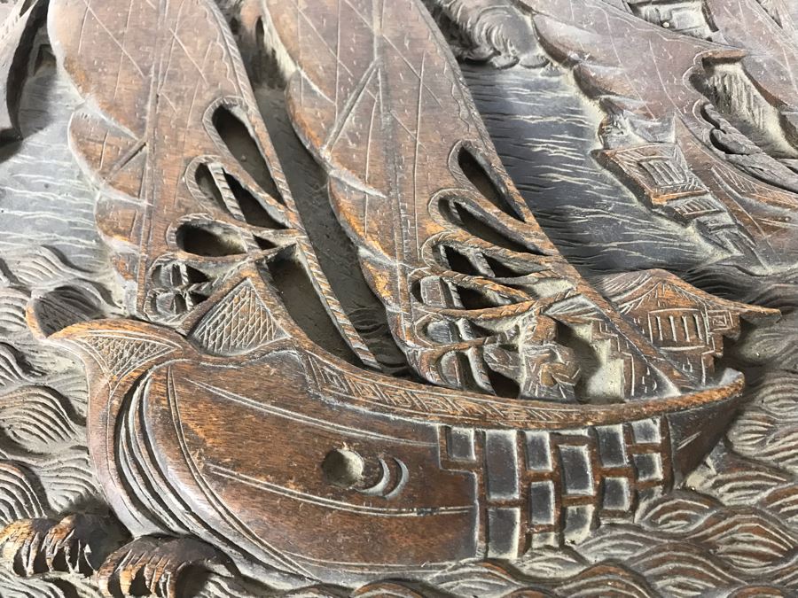 Vintage Chinese Relief Hand Carved Wooden Chest Asian Trunk 41W X 20D X 26H [Photo 12]