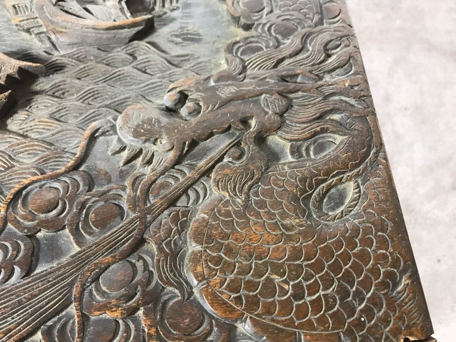 Vintage Chinese Relief Hand Carved Wooden Chest Asian Trunk 41W X 20D X 26H [Photo 11]