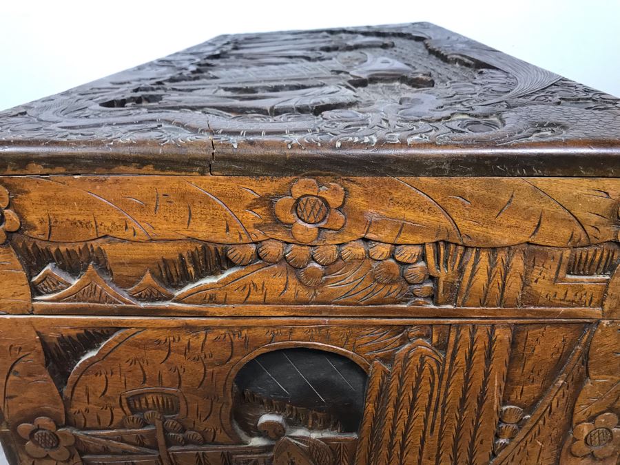 Vintage Chinese Relief Hand Carved Wooden Chest Asian Trunk 41W X 20D X 26H [Photo 27]