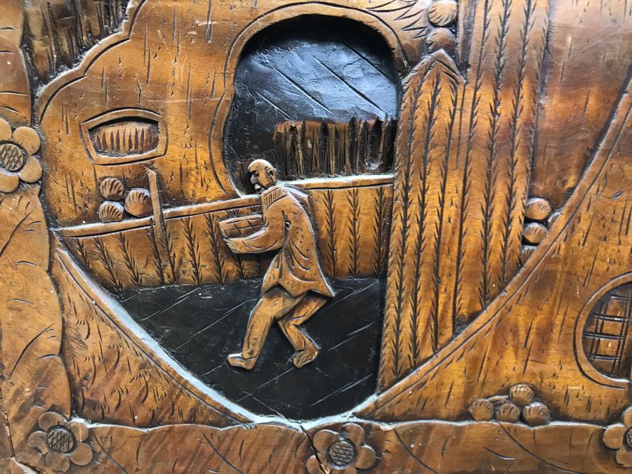 Vintage Chinese Relief Hand Carved Wooden Chest Asian Trunk 41W X 20D X 26H [Photo 22]