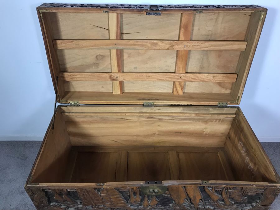 Vintage Chinese Relief Hand Carved Wooden Chest Asian Trunk 41W X 20D X 26H [Photo 29]