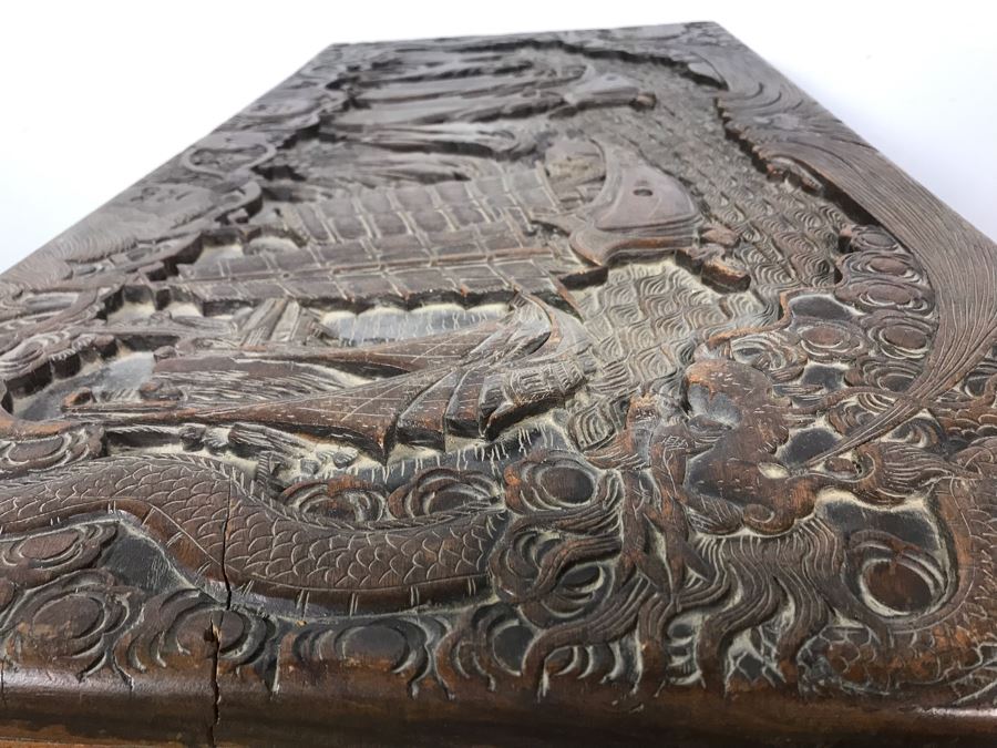 Vintage Chinese Relief Hand Carved Wooden Chest Asian Trunk 41W X 20D X 26H [Photo 28]