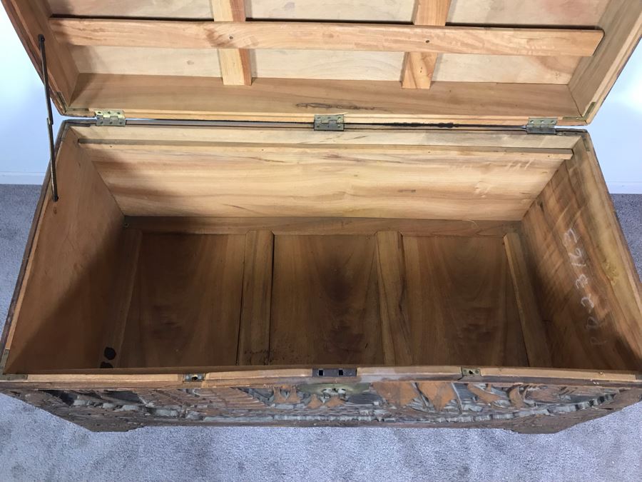 Vintage Chinese Relief Hand Carved Wooden Chest Asian Trunk 41W X 20D X 26H [Photo 30]