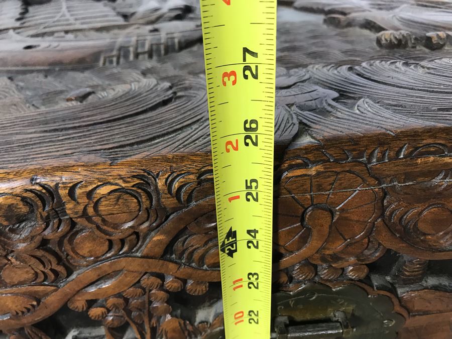 Vintage Chinese Relief Hand Carved Wooden Chest Asian Trunk 41W X 20D X 26H [Photo 35]