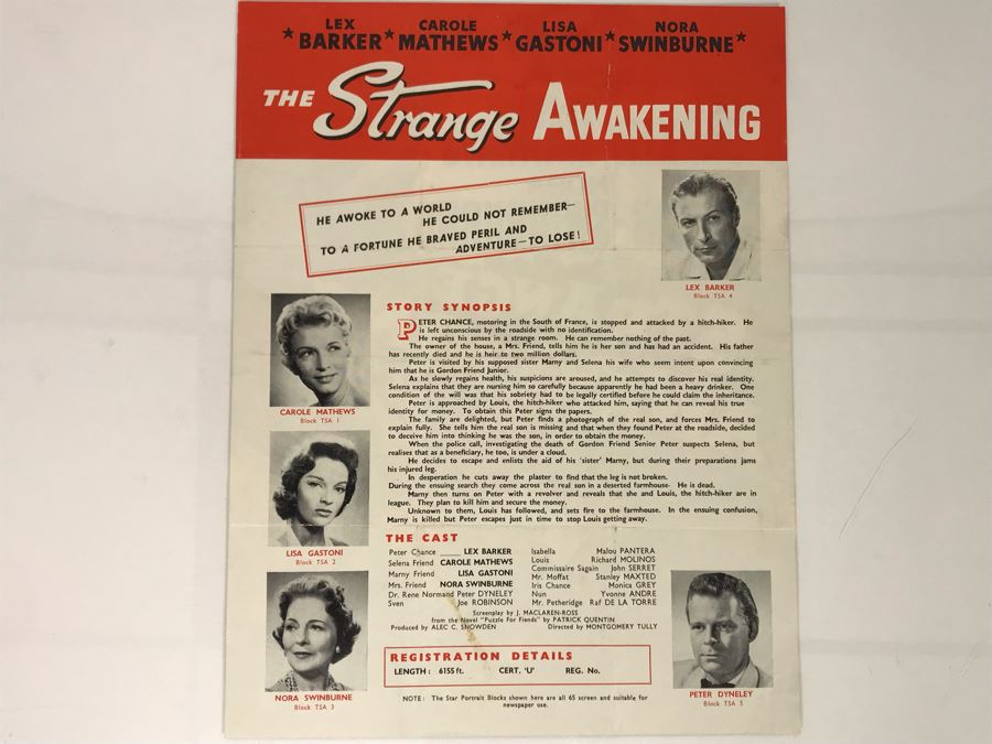 1958 The Strange Awakening Movie Poster / Information Featuring Carole Mathews 10 X 13 [Photo 6]