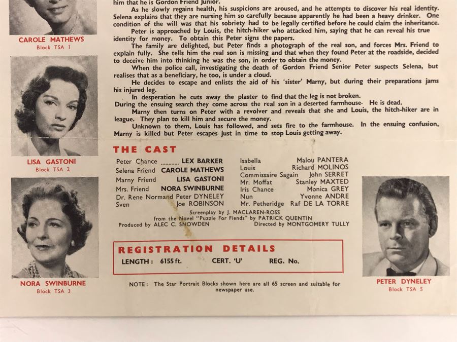 1958 The Strange Awakening Movie Poster / Information Featuring Carole Mathews 10 X 13 [Photo 9]