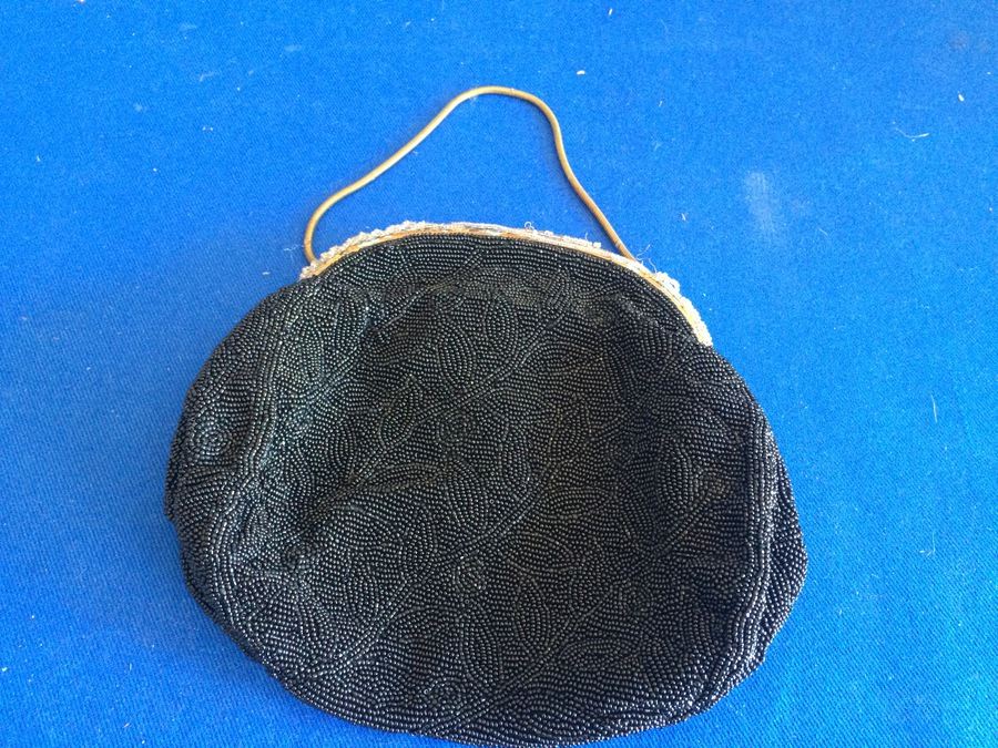 Vintage Black Beaded Purse - Hand Made in France [Photo 6]