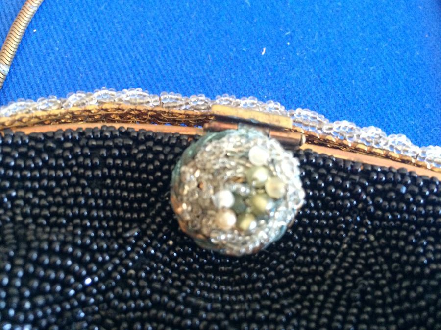 Vintage Black Beaded Purse - Hand Made in France [Photo 5]