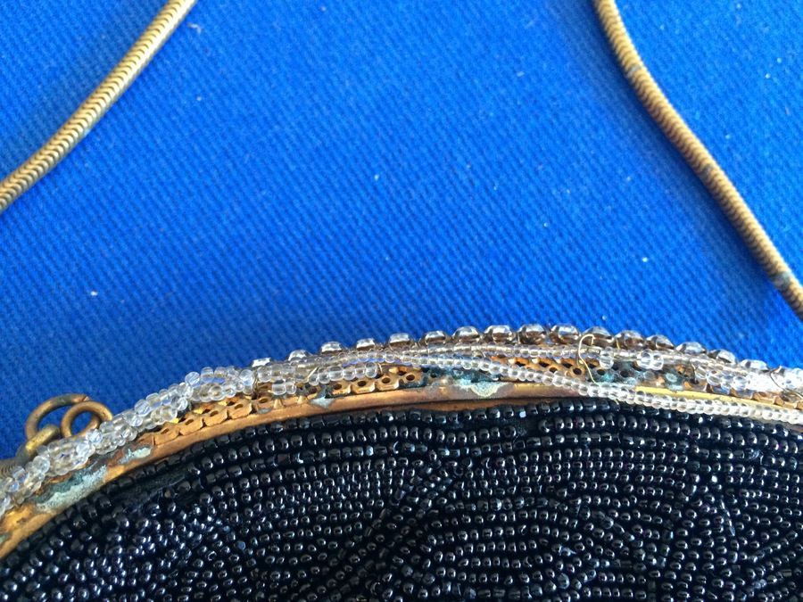 Vintage Black Beaded Purse - Hand Made in France [Photo 7]