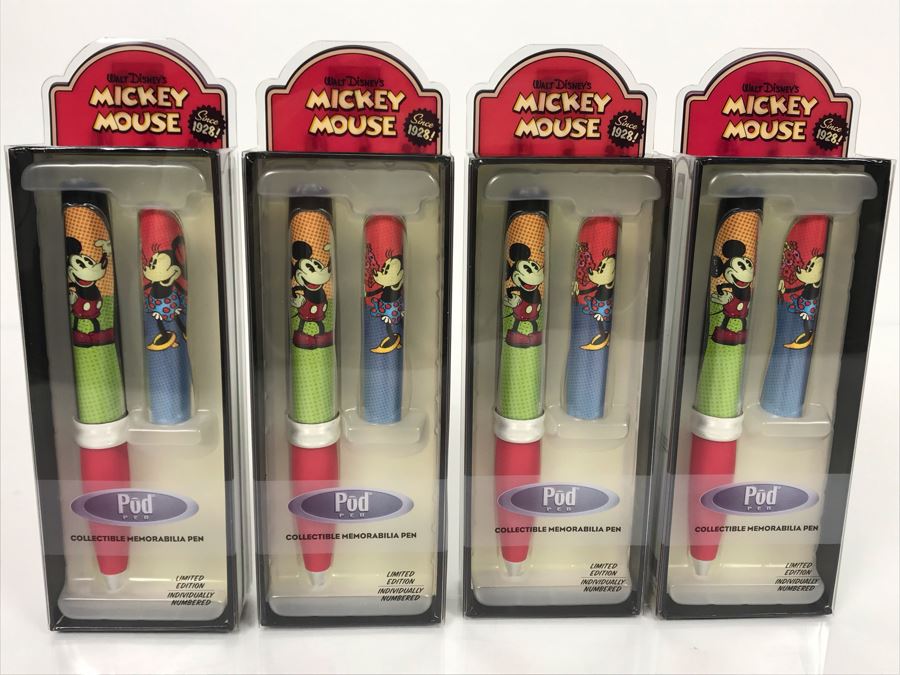 Four Walt Disney's Mickey Mouse Pod Pens Limted Edition / Individually Numbered Red Grips