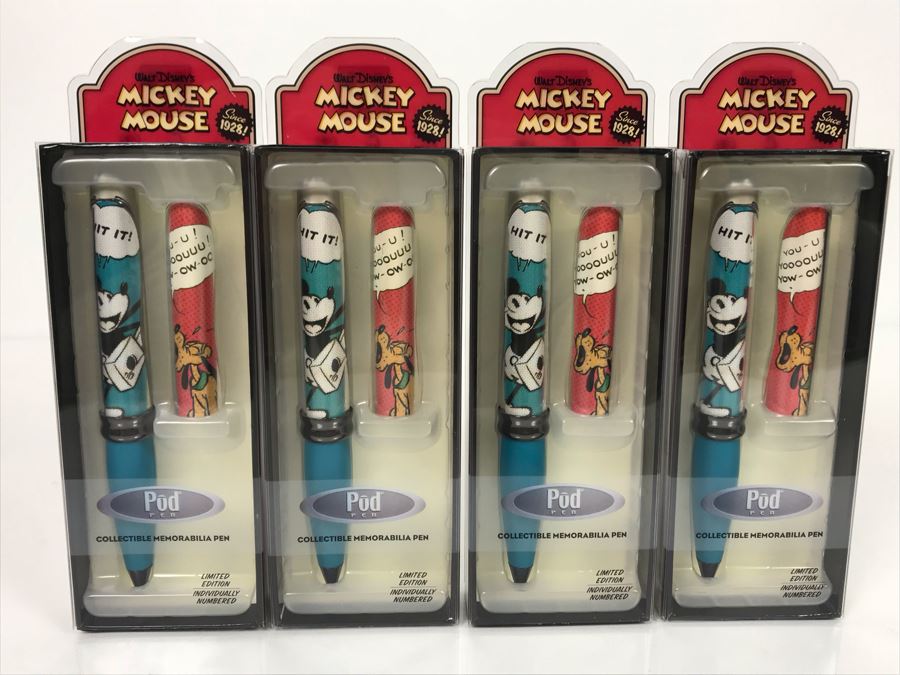 Four Walt Disney's Mickey Mouse Pod Pens Limted Edition / Individually Numbered Blue Grips