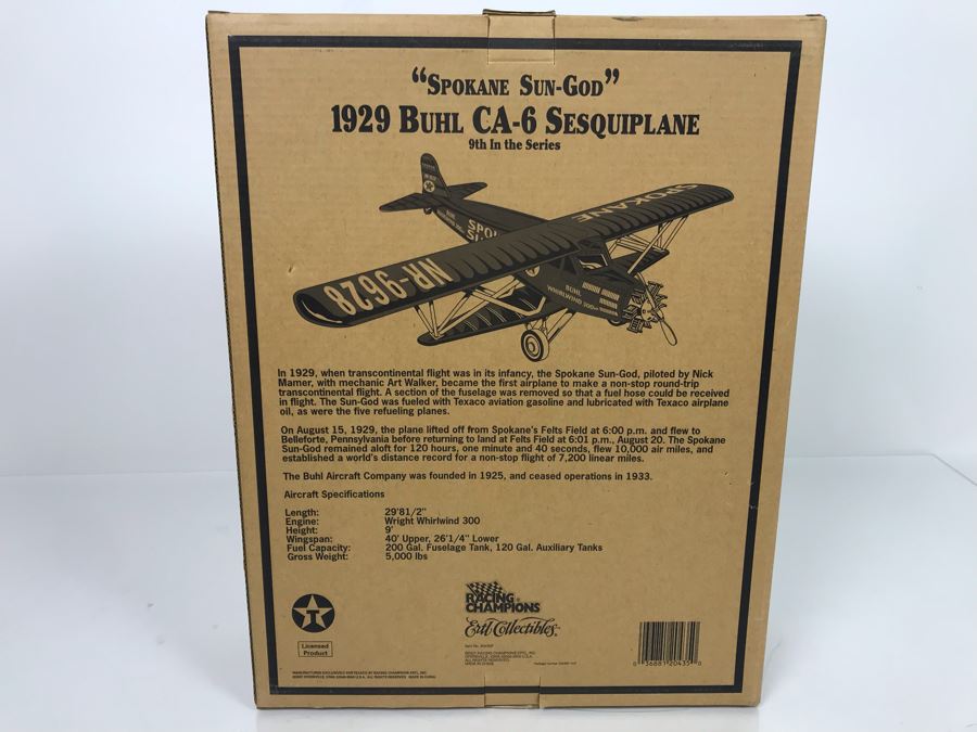 NEW Wings Of Texaco 'Spokane Sun-God' 1929 Buhl CA-6 Sesquiplane Airplane Die-Cast Metal Replica Special 2001 Collector's Edition Ertl Collectibles 9th In The Series [Photo 7]