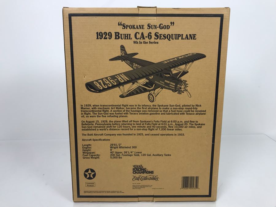 NEW Wings Of Texaco 'Spokane Sun-God' 1929 Buhl CA-6 Sesquiplane Airplane Die-Cast Metal Replica Special 2001 Collector's Edition Ertl Collectibles 9th In The Series [Photo 8]