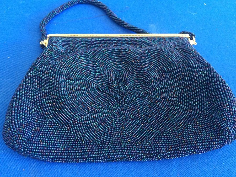 Vintage Black Purple Beaded Purse - Japan [Photo 4]