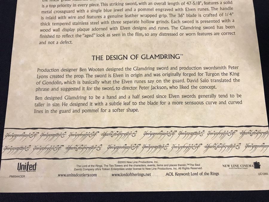 The Lord Of The Rings Glamdring: The Sword Of Gandalf The White With Glamdring Scabbard, Boxes And Certificates Of Authenticity By United Cutlery Brands [Photo 12]