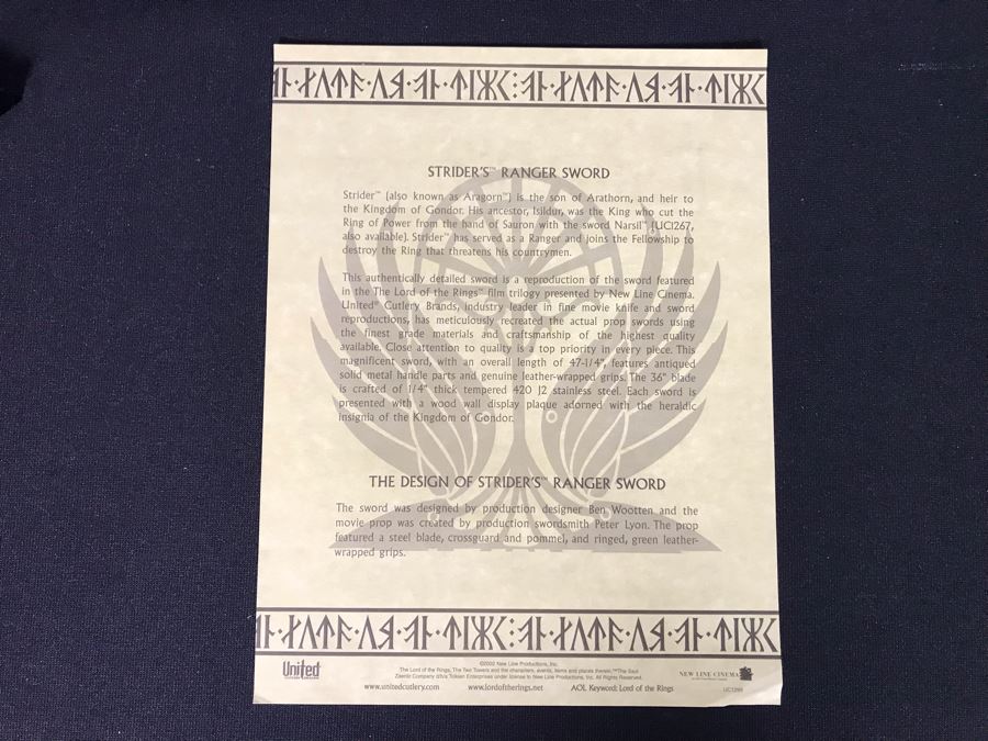 The Lord Of The Rings The Sword Of Strider With Box By United Cutlery Brands [Photo 6]