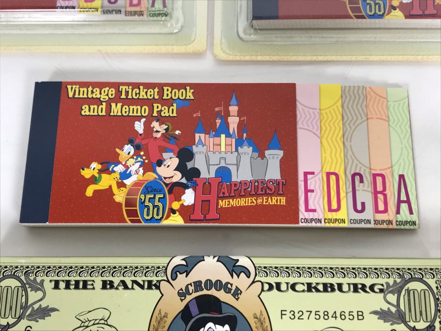 Disney Scrooge Pen, Disneyland Card Deck And Set Of 3 Vintage Disneyland Ticket Book Memo Pads [Photo 7]