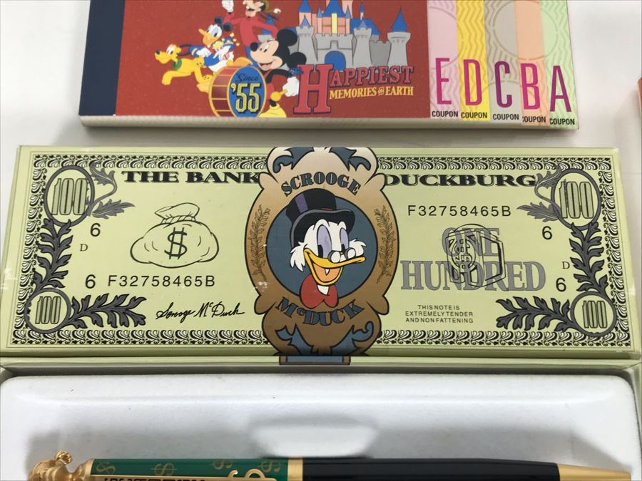 Disney Scrooge Pen, Disneyland Card Deck And Set Of 3 Vintage Disneyland Ticket Book Memo Pads [Photo 6]