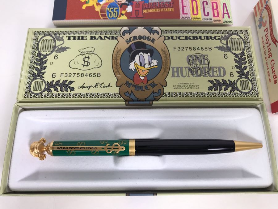 Disney Scrooge Pen, Disneyland Card Deck And Set Of 3 Vintage Disneyland Ticket Book Memo Pads [Photo 2]