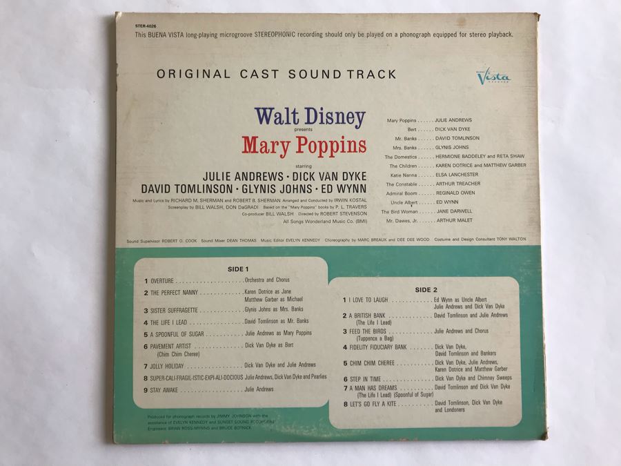 Walt Disney's Mary Poppins Julie Andrews And Dick Van Dyke Original Cast Sound Track Record [Photo 3]