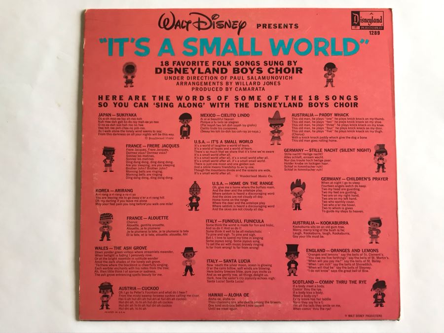 Walt Disney Presents It's A Small World Disneyland Record 1289 [Photo 2]