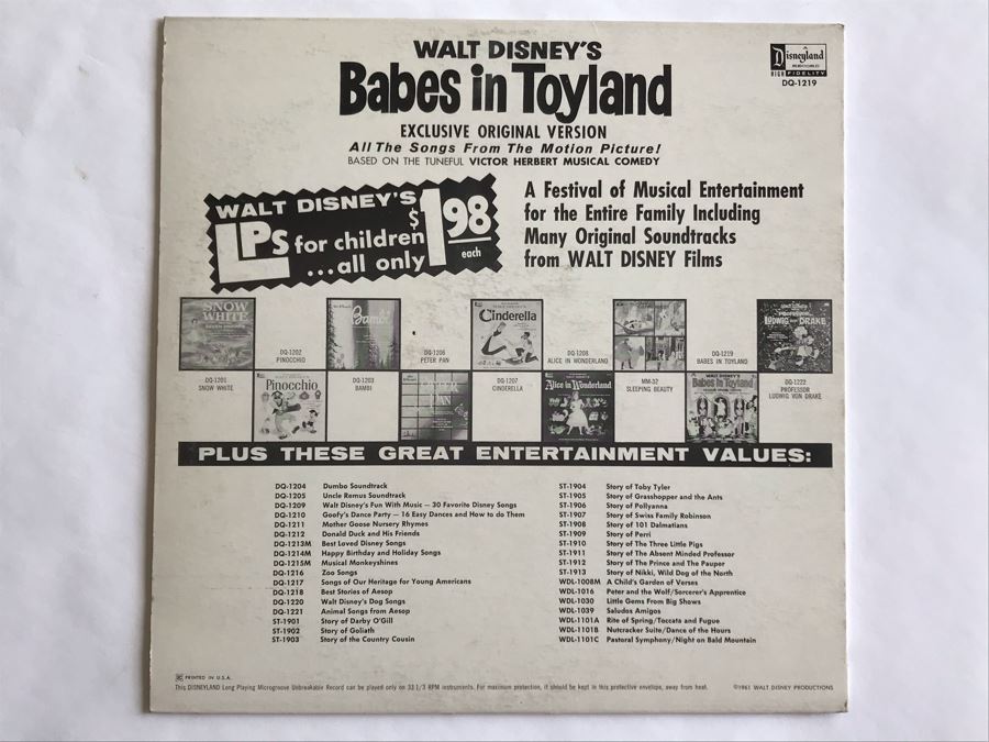 Walt Disney's Babes In Toyland Disneyland Record DQ-1219 [Photo 2]