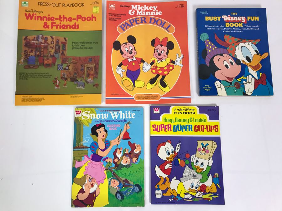 Various Disney Coloring Books, Fun Books, Paper Dolls New Old Stock [Photo 1]